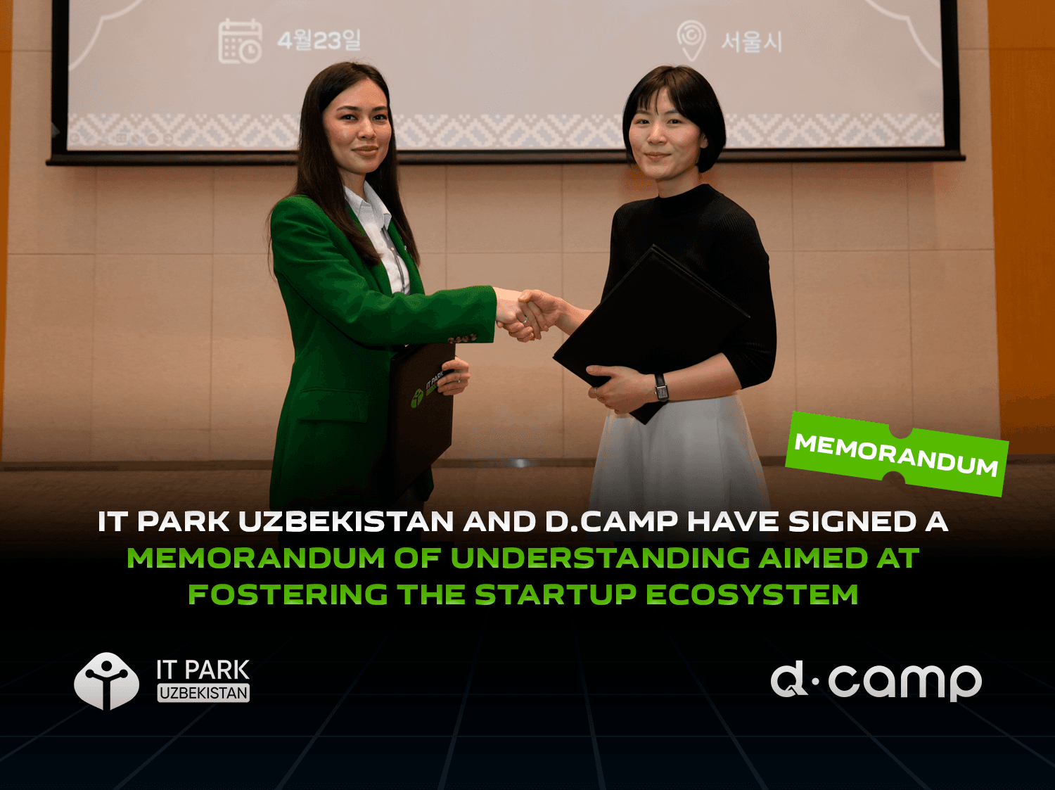 IT Park Uzbekistan and D.Camp have signed a Memorandum of Understanding aimed at fostering the startup ecosystem